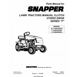 Snapper Lawn Tractors Manual Clutch Hydro Drive Series "F" Models ELT145H33FBV-LT145H38FBV Parts Manual 7006446