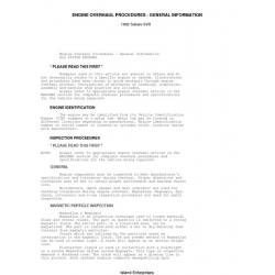 Subaru SVX Engine Overhaul Procedures - General Information 1992