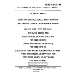 TM 10-4520-201-14 Heater, Duct-Type; Portable; Gasoline; 250, 000 BTU Technical Manual Operator, Organizational, Direct and General Support Maintenance Manual 