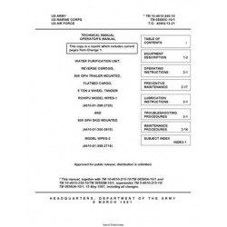 TM 10-4610-240-10 Water Purification Unit, Reverse Osmosis, 600-GHP Trailer-Mounted, Flatbed Cargo, 5-TON, 4-Wheel Tandem ROWPU Model WPES-1 Technical Manual Operator's Manual 