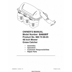 Tractor Bagger G483ST 48-inch Mower Grass Catcher 960 73-00-25 Owner's Manual 2008