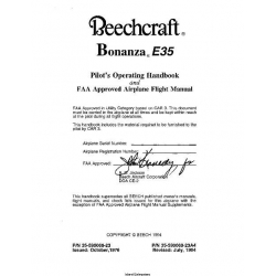 Beechcraft Bonanza E35 Pilot's Operating Handbook and Airplane Flight Manual 35-590069-23 35-590069-23A4