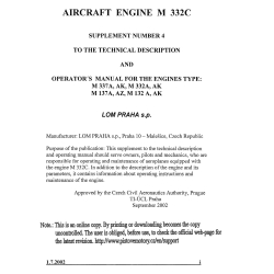 Walter Aircraft Engine M 332C M 337 A, AK, M 332A, AK, M 137 A, AZ, M 132 A, AK Supplement Number 4 Operator's Manual