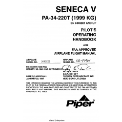 Piper Seneca V PA-34-220T (1999 KG) SN 3449001 and UP Pilot's Operatting Handbook and Airplane Flight Manual VB-1649