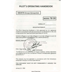 Socata Model TB 20 Pilot's Operating Handbook