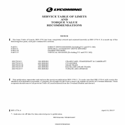 Lycoming Service Table of Limits Torque Valve Recommendations SSP-1776-4