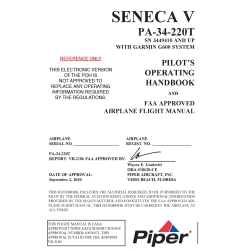 Piper Seneca V PA-34-220T With Garmin G600 System Pilot's Operating Handbook and Airplane Flight Manual VB-2186